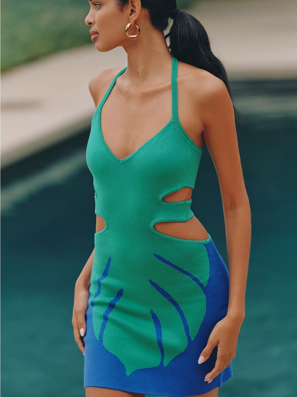 Anthropologie Celandine | halter monstera mini cut-out knit dress